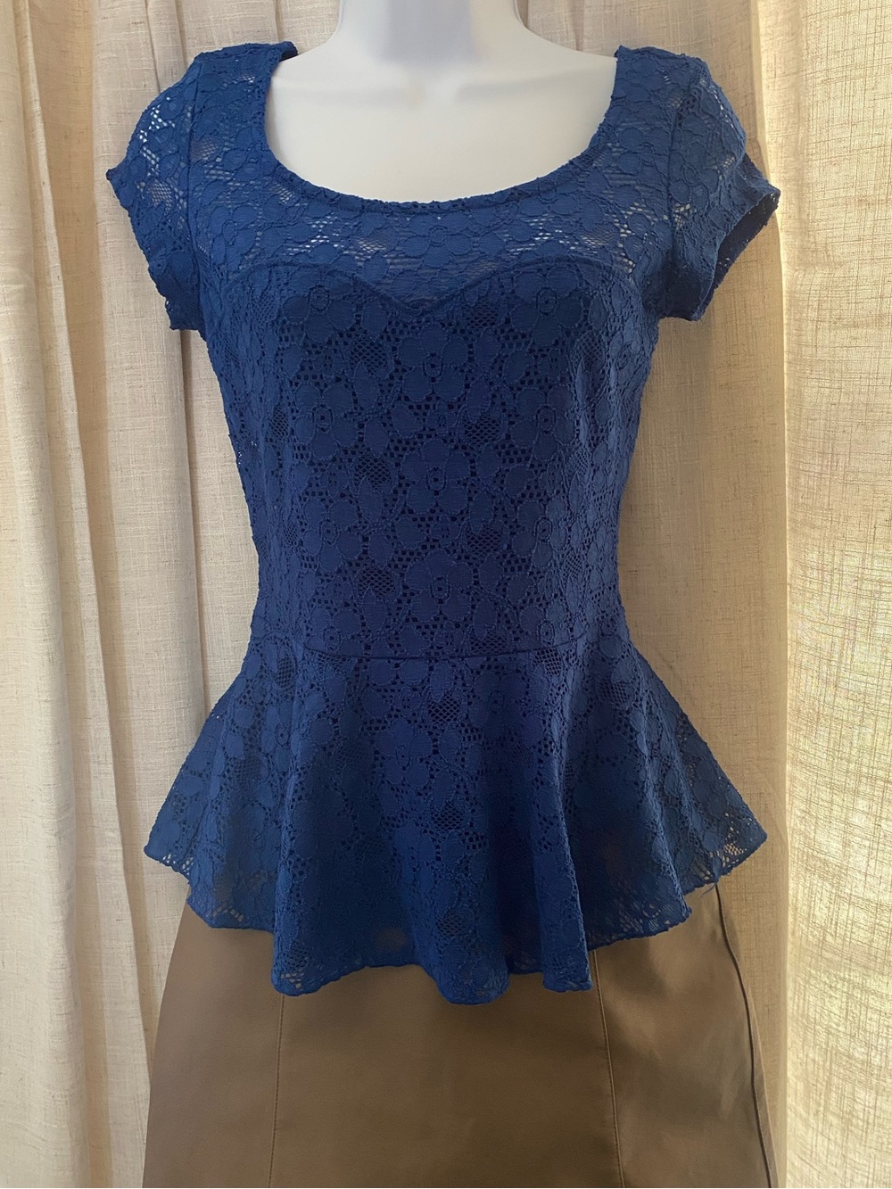 Candie's Navy Blue Lace Peplum Top